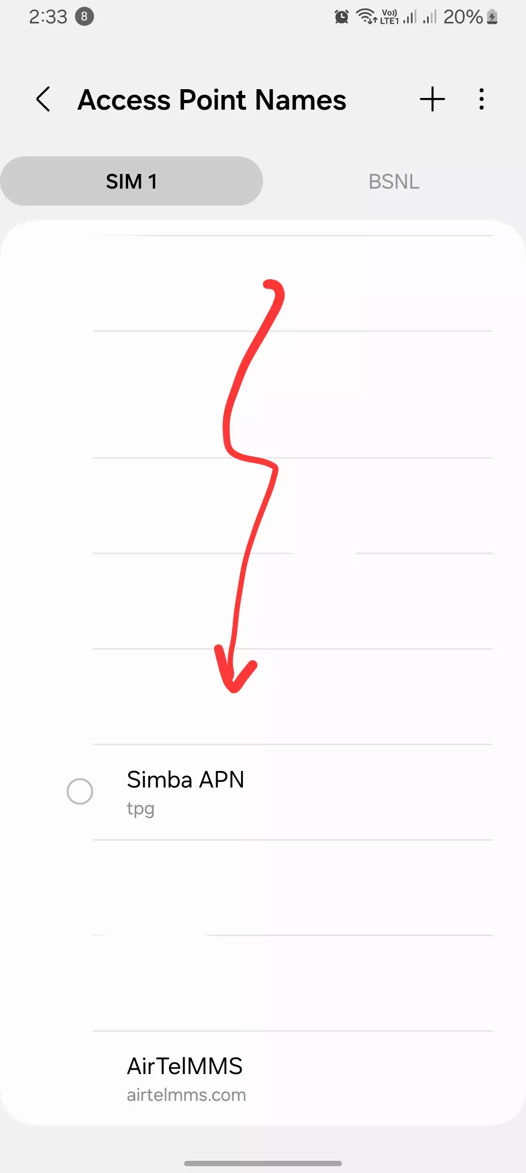 screenshot of access point names with simba in the list